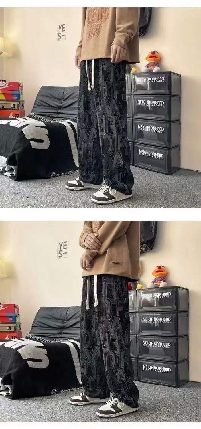 Men Full Printed Corduroy Pants Blue Loose Wide Leg — feature 7