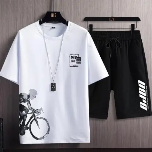 Men Ice Silk Graphic Shorts Set Black Summer Casual - Image 5