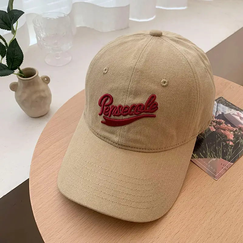 Beige Baseball Cap with Red Embroidered "Pioneer" Design - Image 3