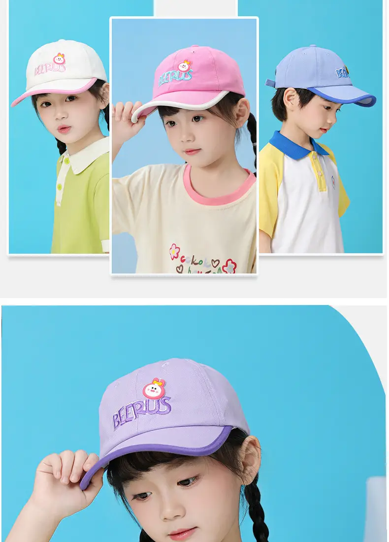 Kids Cartoon Purple Baseball Cap with Flower Embroidery — feature 9