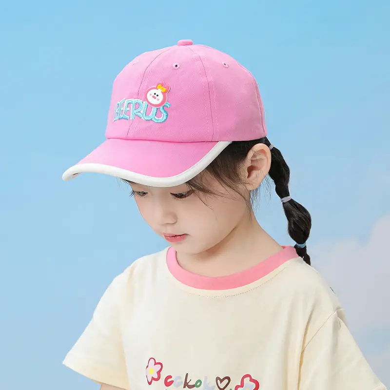 Kids Cartoon Purple Baseball Cap with Flower Embroidery