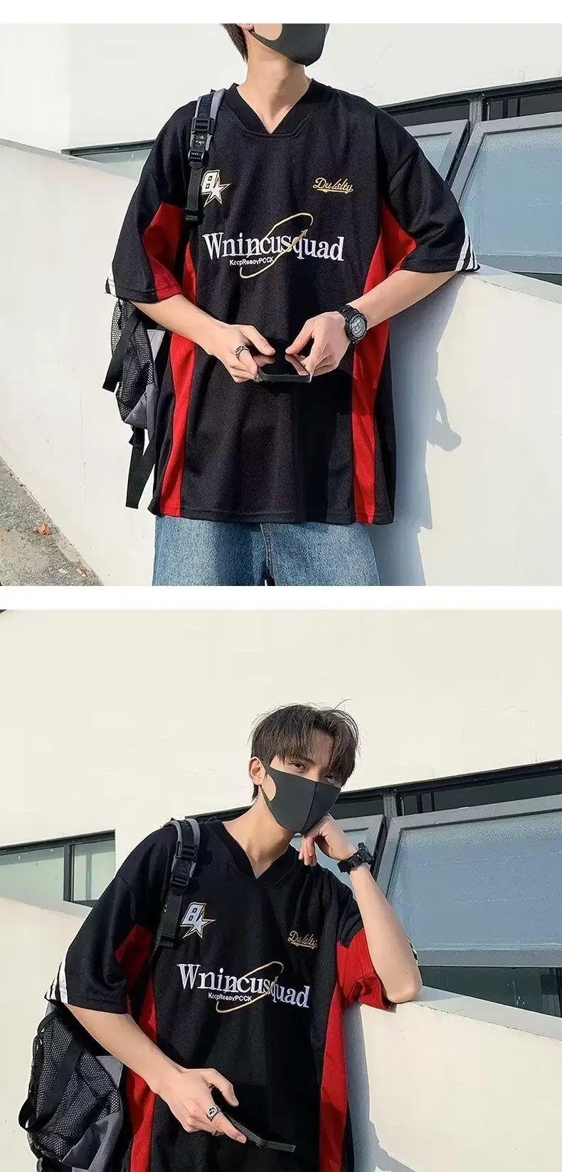 American Fashion Boys T-Shirt Black Red Stripes — feature 10