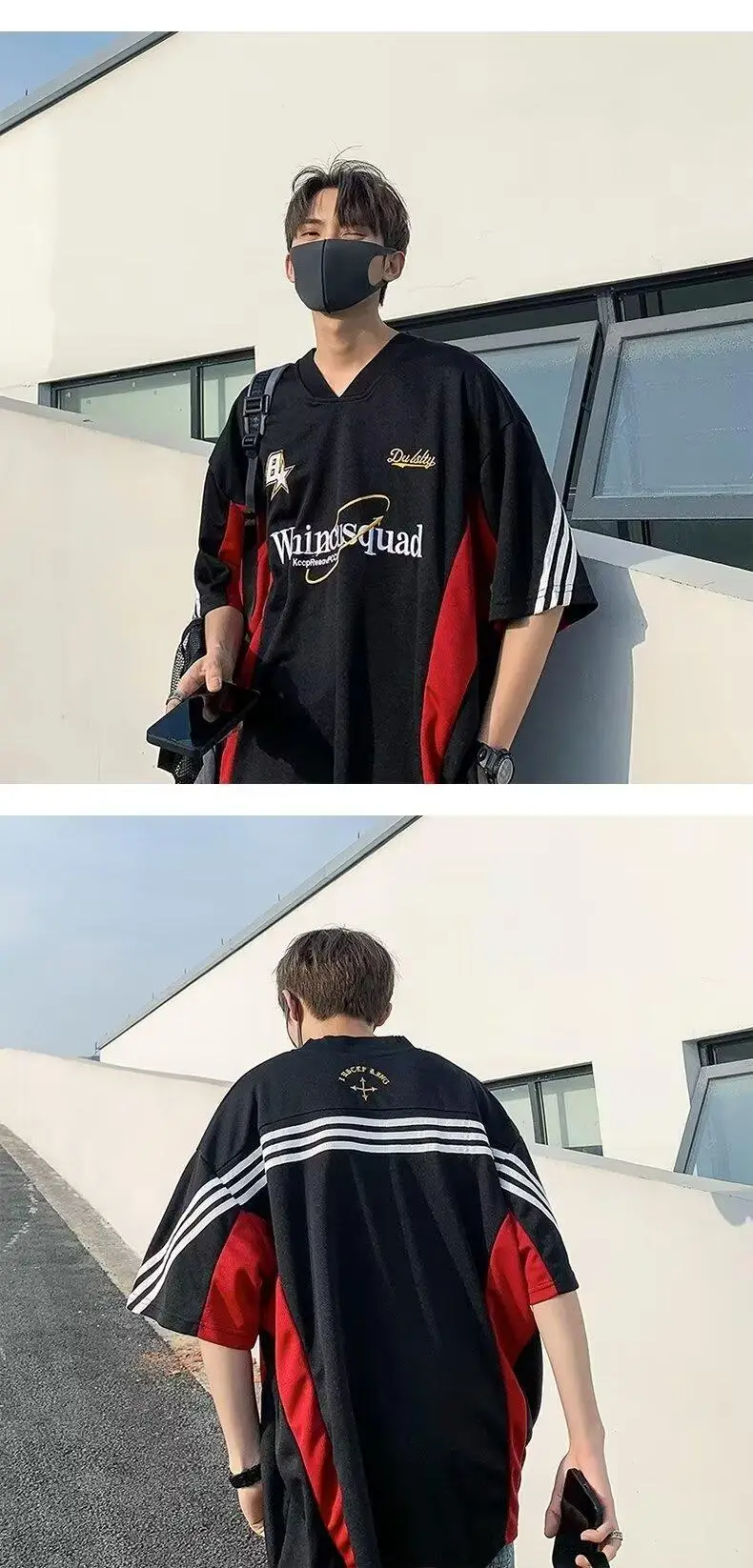 American Fashion Boys T-Shirt Black Red Stripes — feature 11
