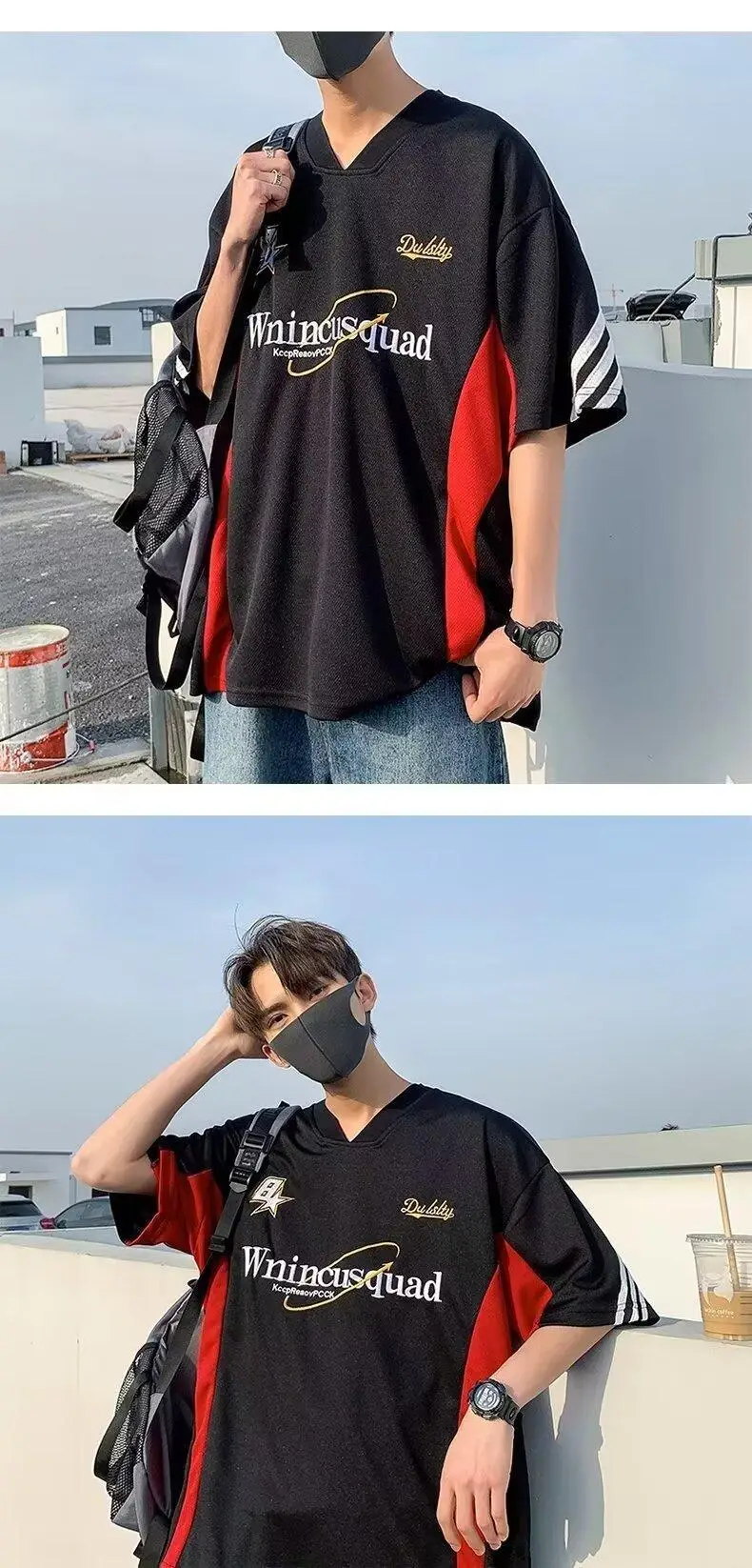 American Fashion Boys T-Shirt Black Red Stripes — feature 12