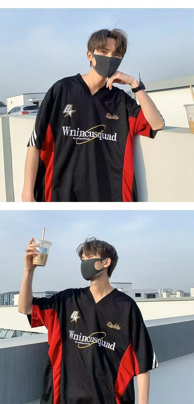 American Fashion Boys T-Shirt Black Red Stripes — feature 13