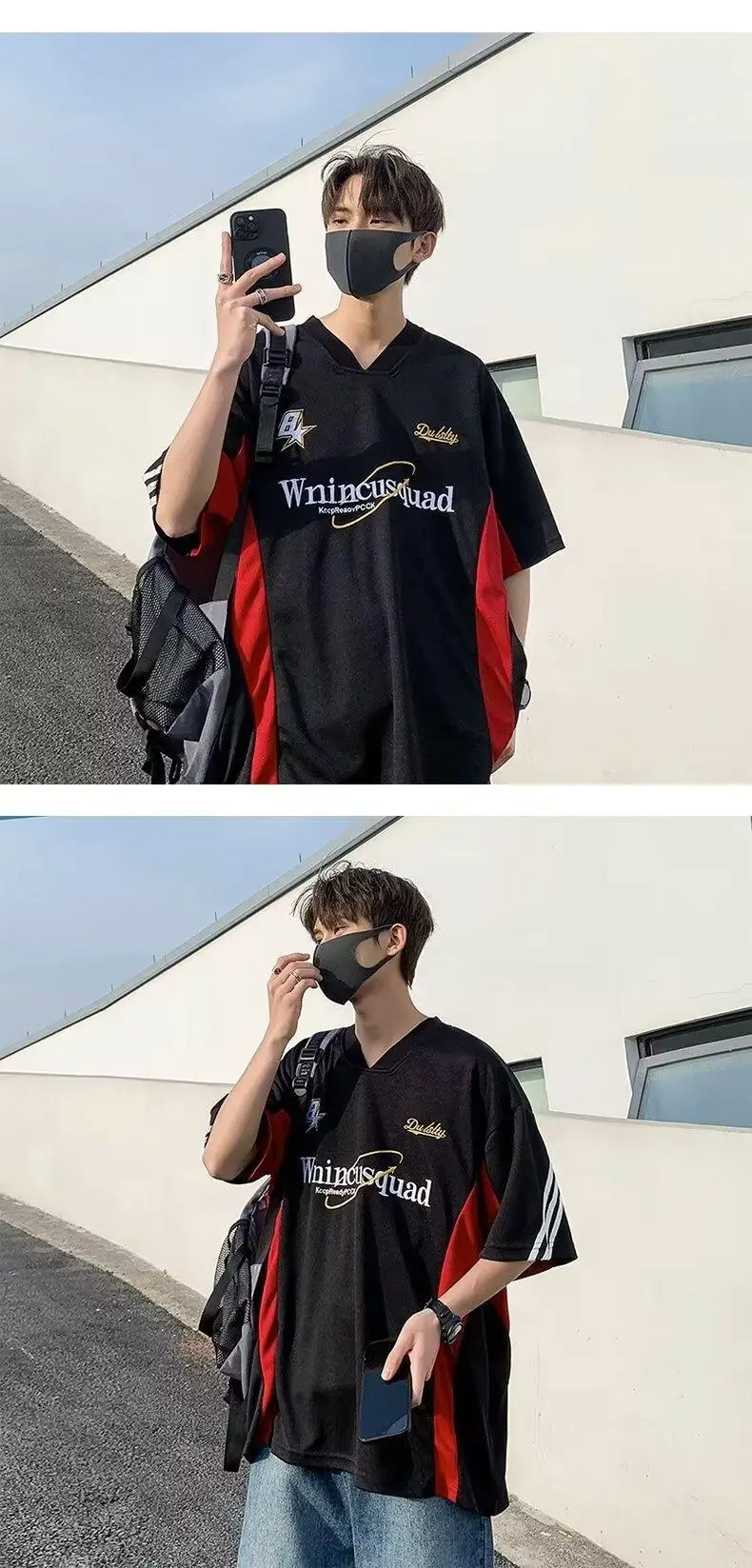 American Fashion Boys T-Shirt Black Red Stripes — feature 9
