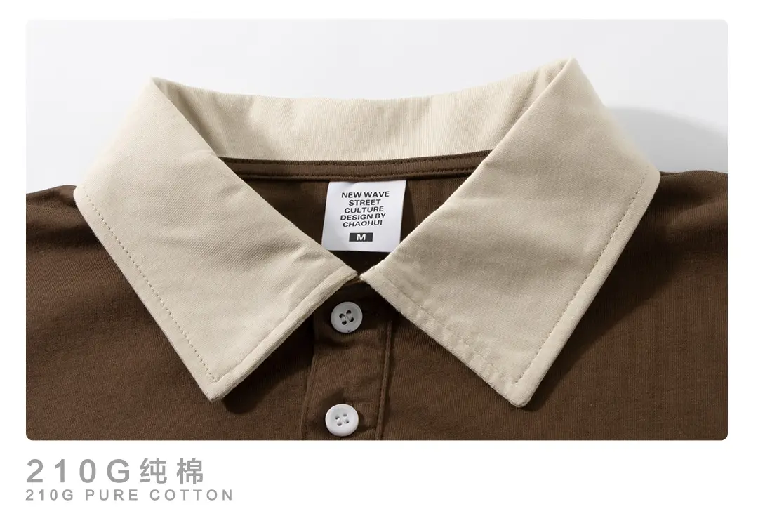 2024 Cotton Polo Shirt Cream Black Lapel Short Sleeve — feature 13