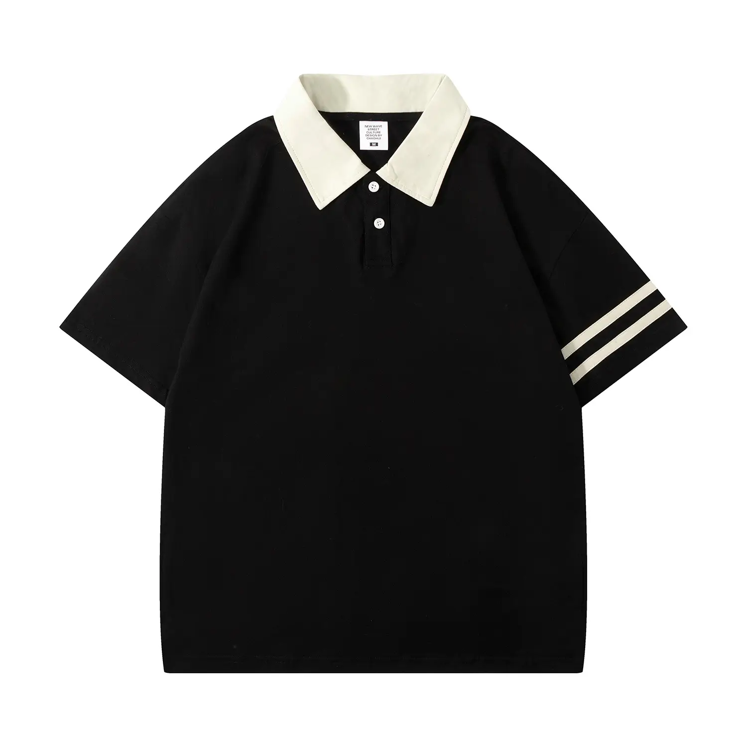 2024 Cotton Polo Shirt Cream Black Lapel Short Sleeve - Image 2