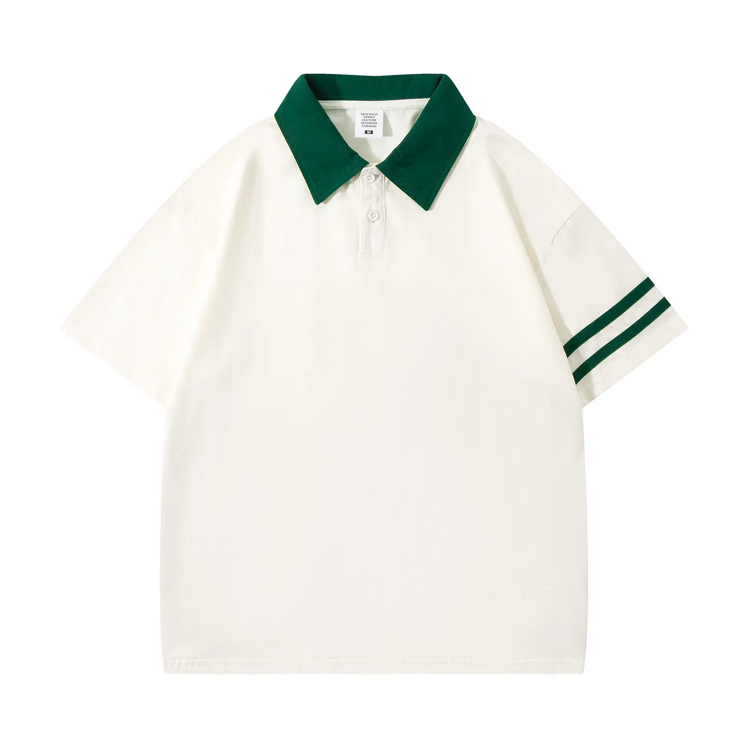 2024 Cotton Polo Shirt Cream Black Lapel Short Sleeve - Image 3