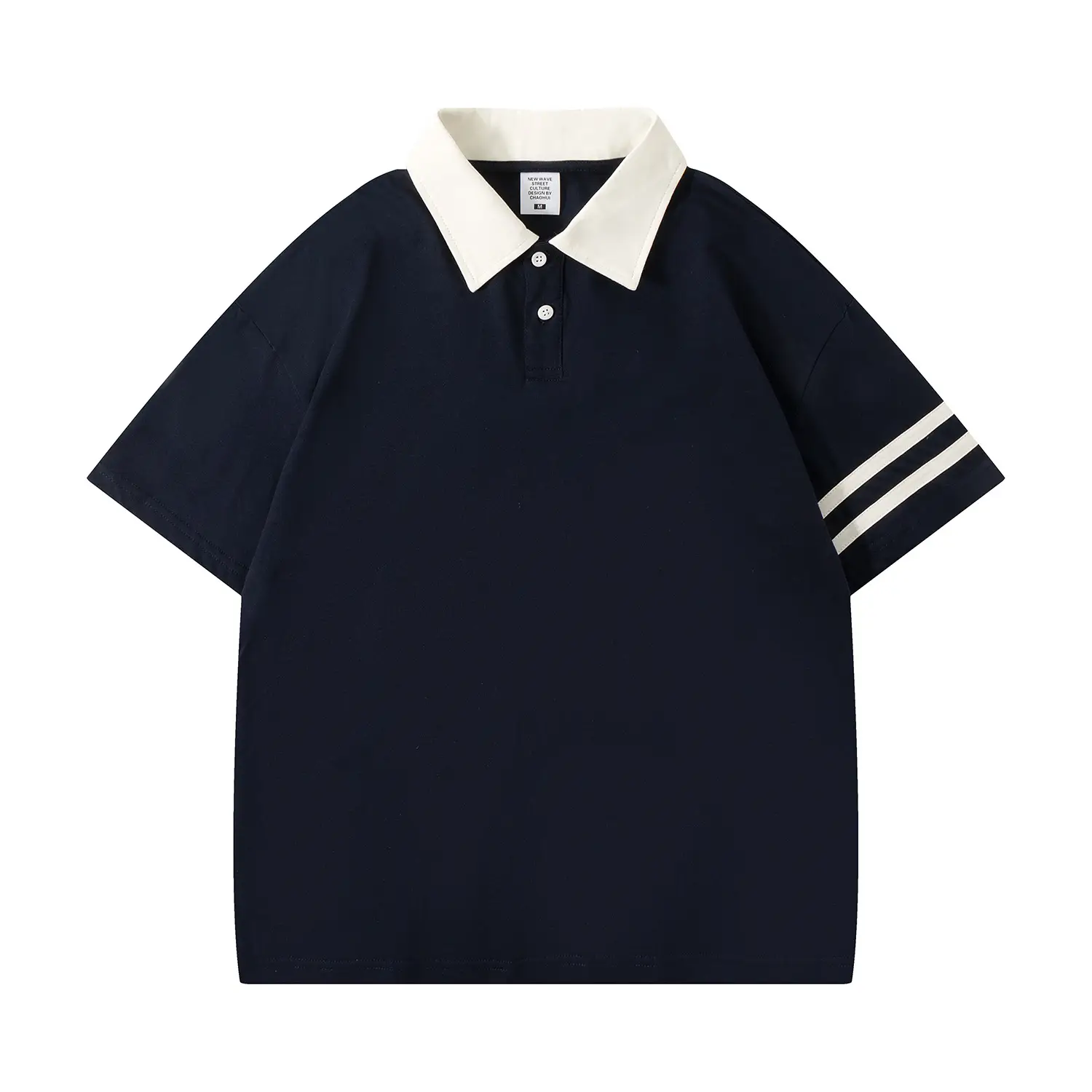 2024 Cotton Polo Shirt Cream Black Lapel Short Sleeve - Image 5