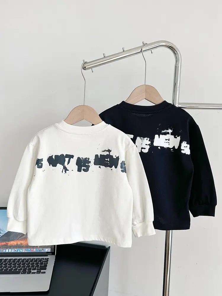 White Korean Letter T-Shirt for Boys Autumn - Image 5