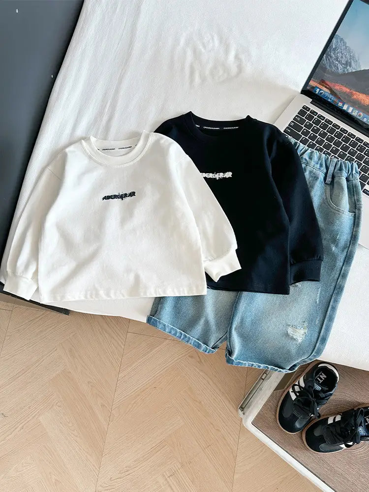 White Korean Letter T-Shirt for Boys Autumn - Image 6