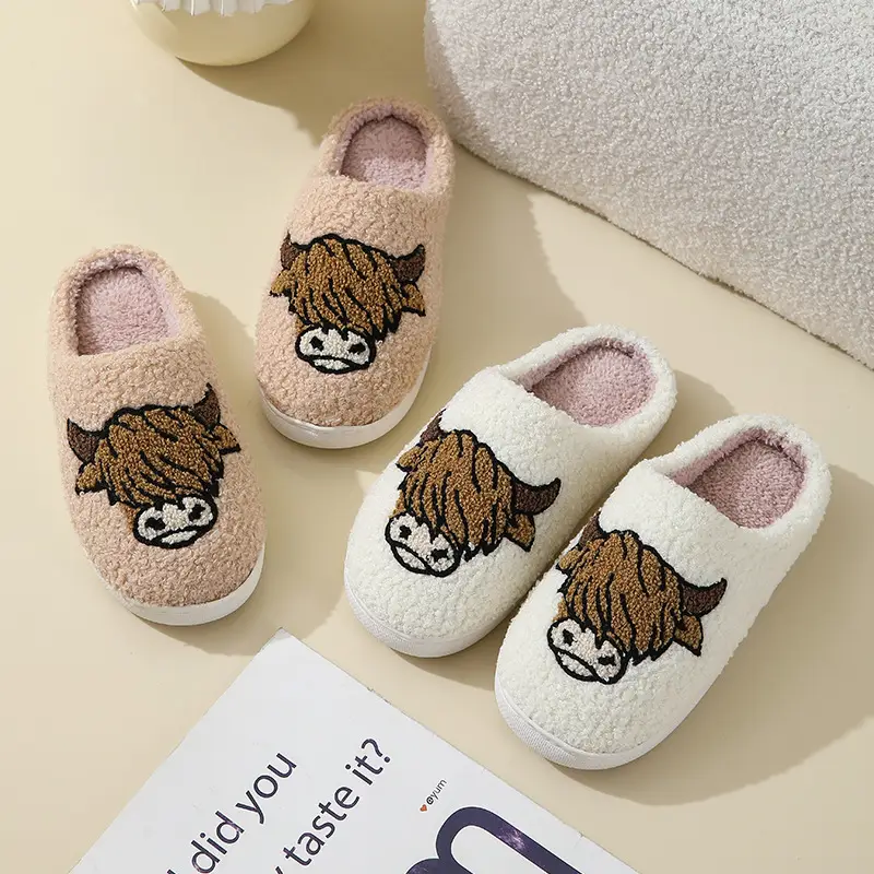 New comfortable home cute cartoon cow horse winter cotton slippers men and women couple thick bottom warm cotton slippers wholesale