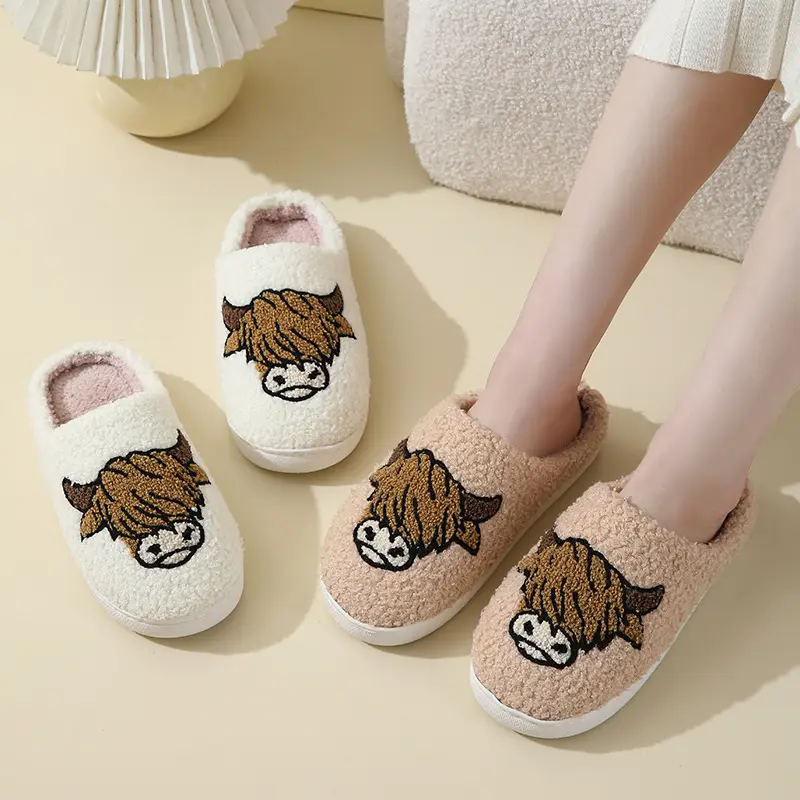 New comfortable home cute cartoon cow horse winter cotton slippers men and women couple thick bottom warm cotton slippers wholesale