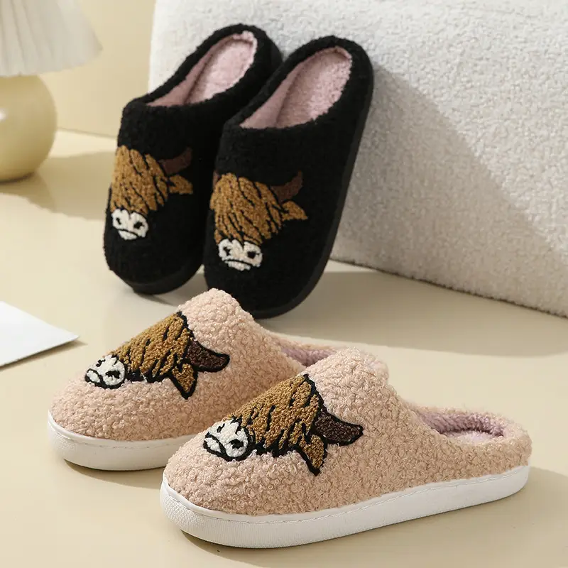 New comfortable home cute cartoon cow horse winter cotton slippers men and women couple thick bottom warm cotton slippers wholesale