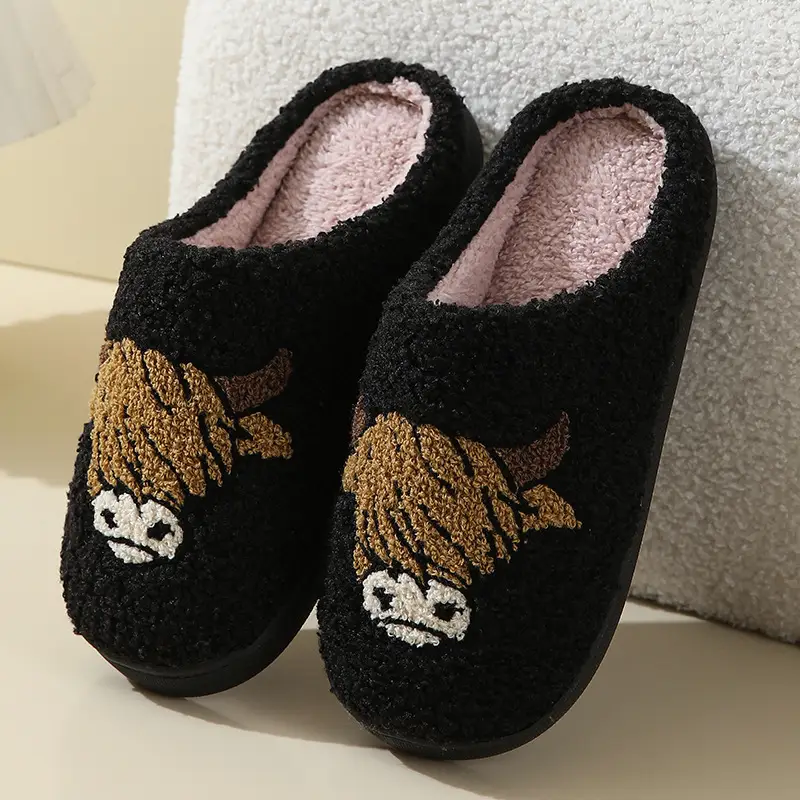 New comfortable home cute cartoon cow horse winter cotton slippers men and women couple thick bottom warm cotton slippers wholesale