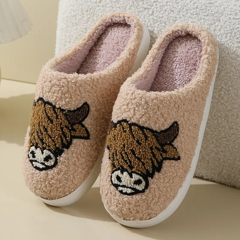 New comfortable home cute cartoon cow horse winter cotton slippers men and women couple thick bottom warm cotton slippers wholesale