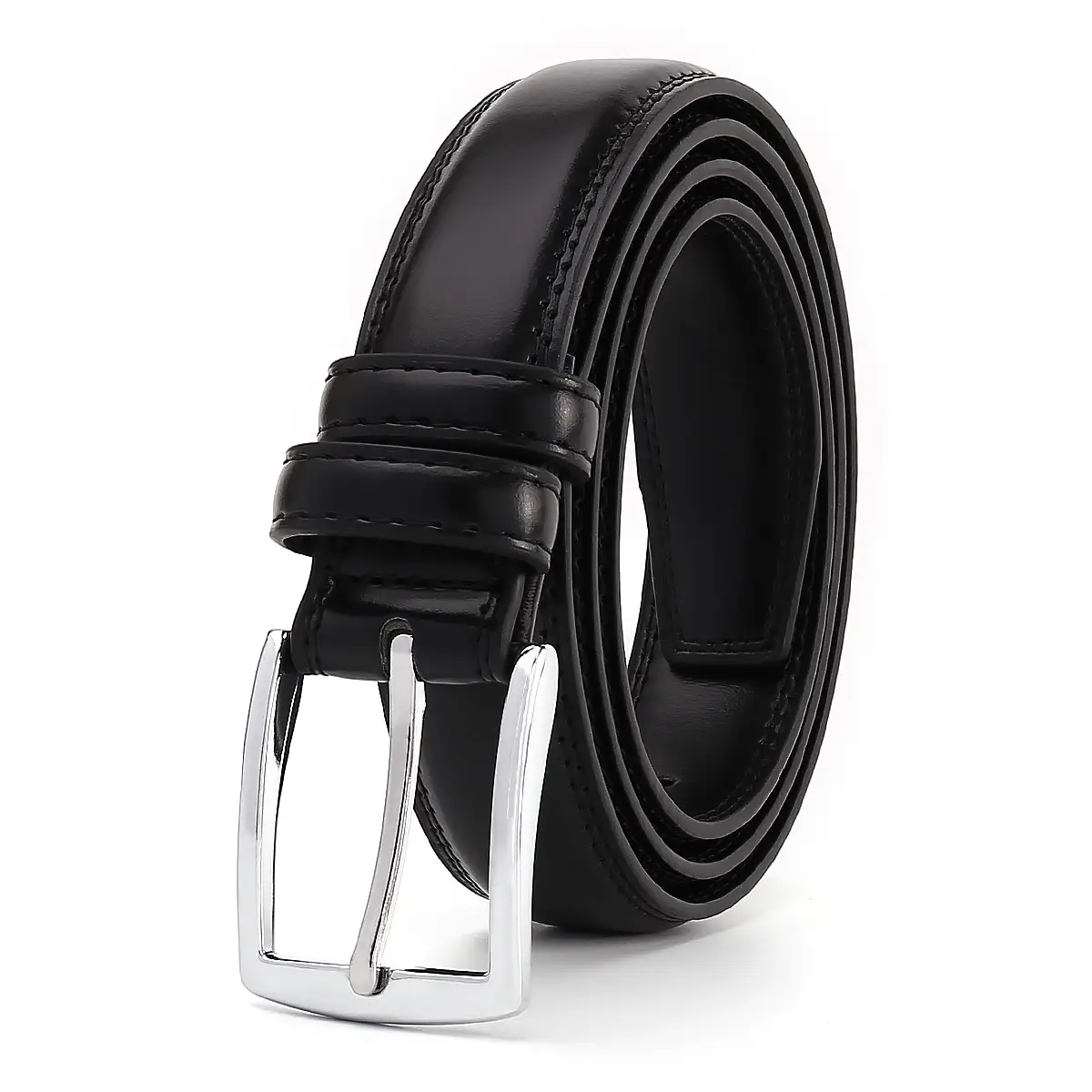 Men's Leather Belt with Metal Buckle Brown - Image 9