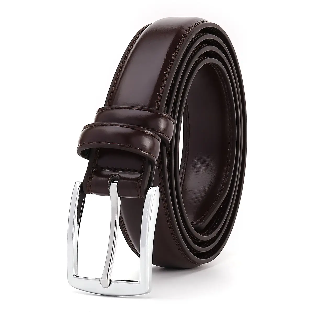 Men's Leather Belt with Metal Buckle Brown - Image 10