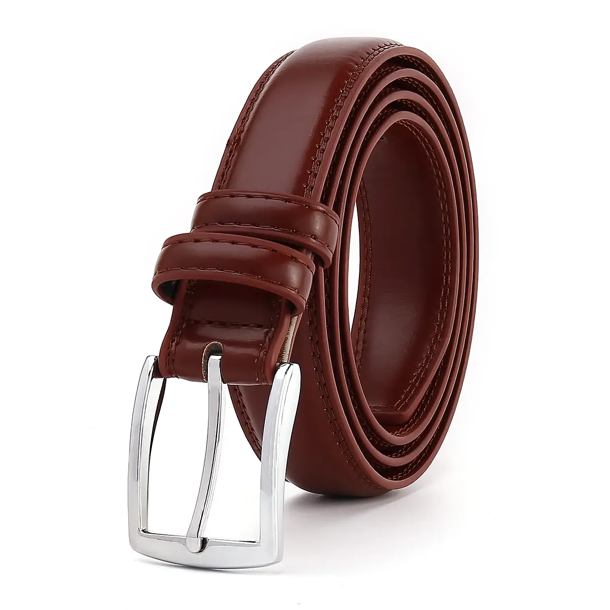 Men's Leather Belt with Metal Buckle Brown - Image 11