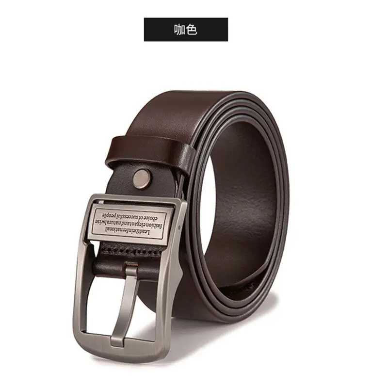 Men's Leather Belt with Metal Buckle Brown - Image 15