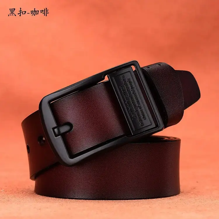 Men's Leather Belt with Metal Buckle Brown - Image 17