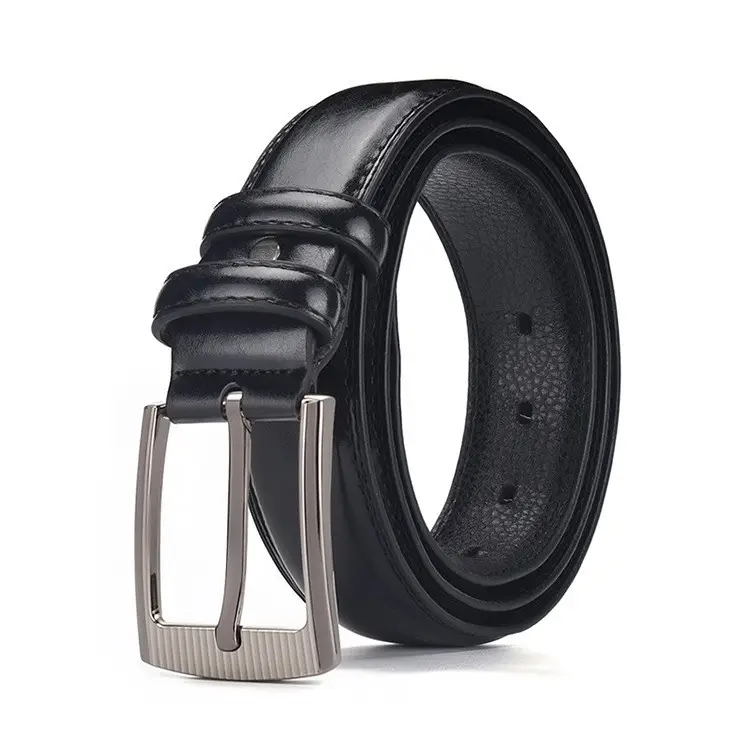 Men's Leather Belt with Metal Buckle Brown - Image 4