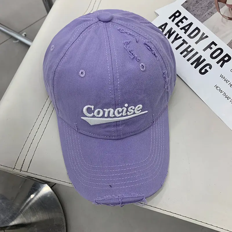 Women Ripped Green Baseball Cap with "Concise" Embroidery - Image 5