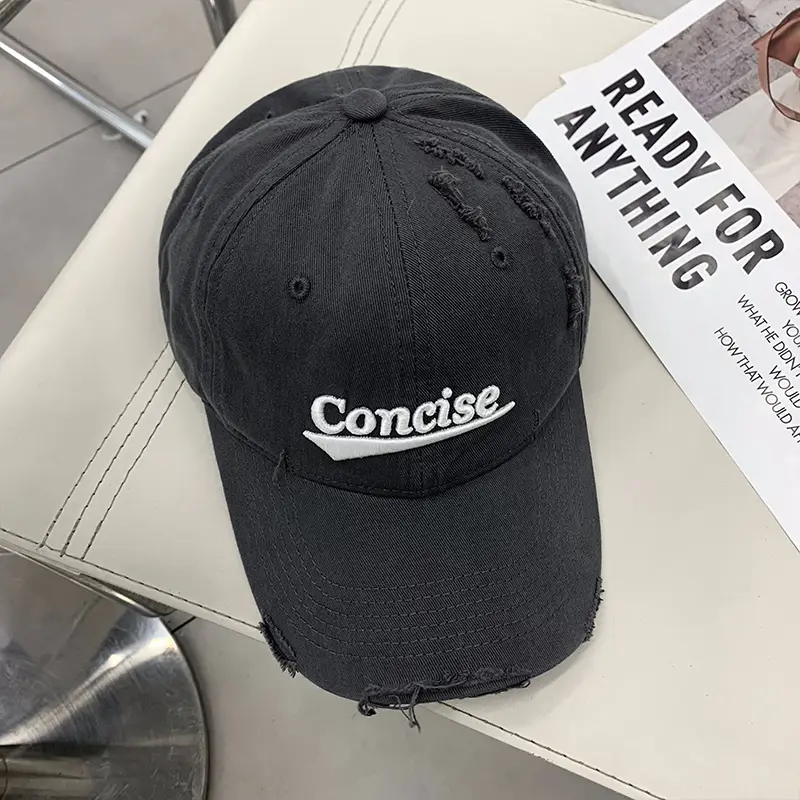 Women Ripped Green Baseball Cap with "Concise" Embroidery - Image 8