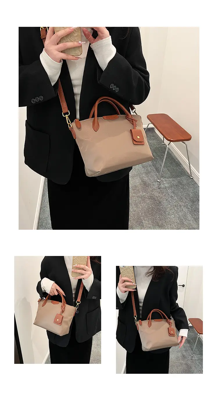 Women Crossbody Tote Bag Beige Nylon 2025 Spring — feature 14