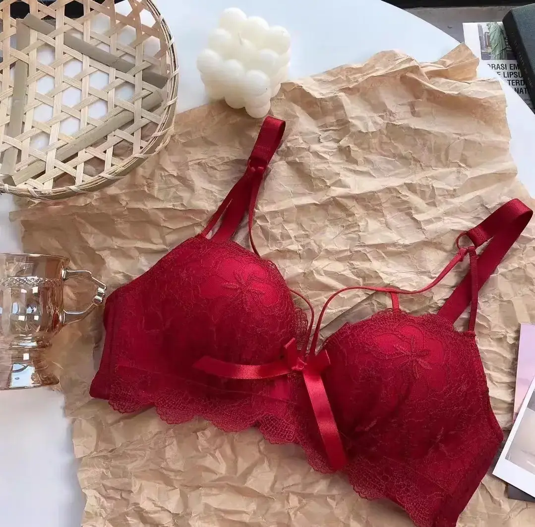 Red Lace Push Up Bra for Small Chest Anti Sagging - Image 2