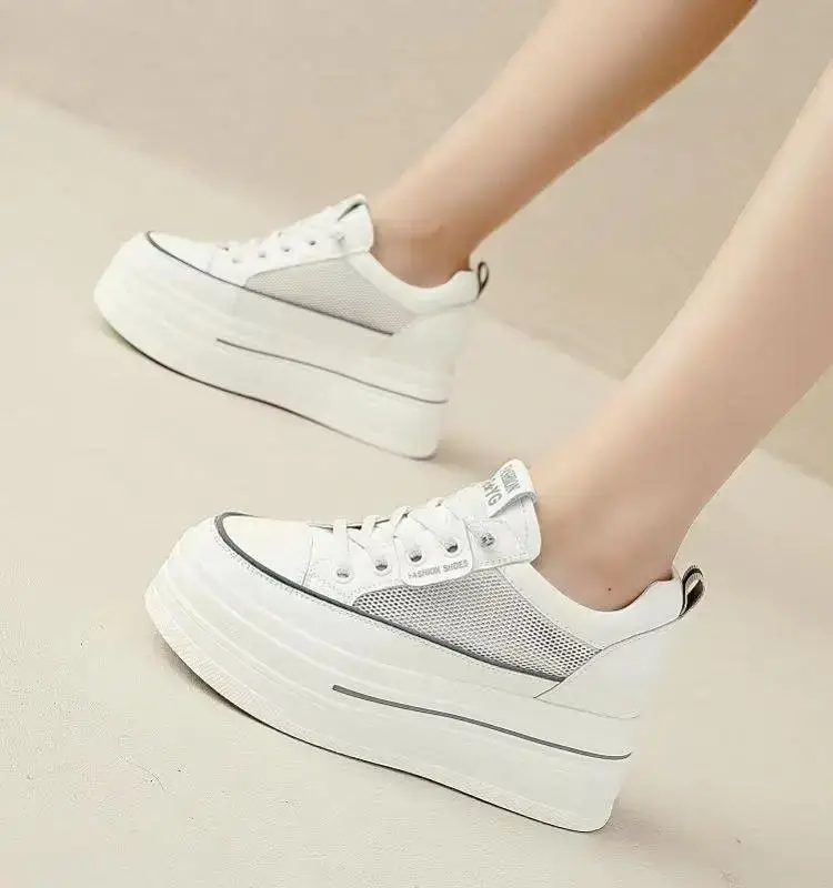 White Platform Sneakers for Women 2024 Spring - Image 3