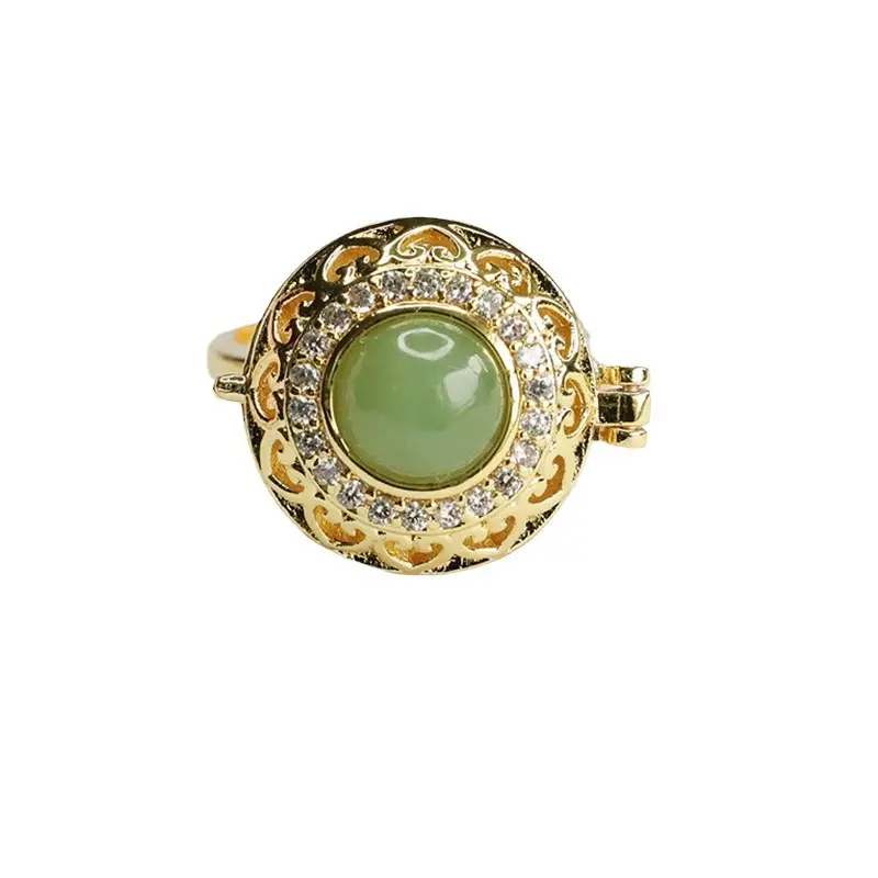 Guan Yu Jade Ring with Emerald Center & Gold Plated - Image 6
