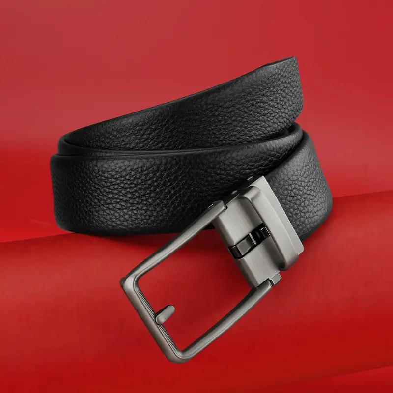 Men's Black Leather Belt with Silver Buckle - Image 4