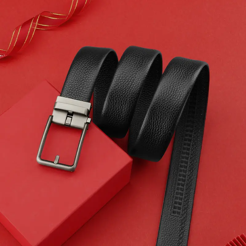 Men's Black Leather Belt with Silver Buckle - Image 5