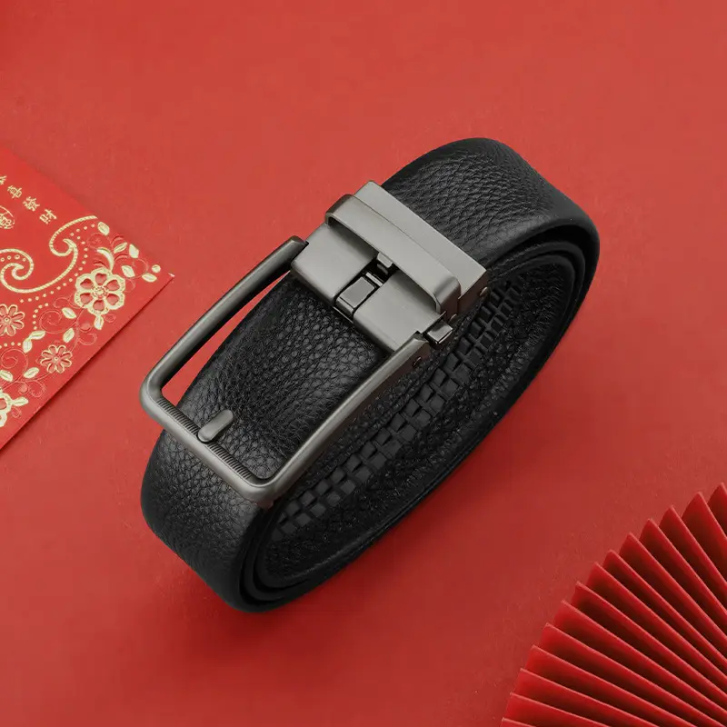 Men's Black Leather Belt with Silver Buckle - Image 6