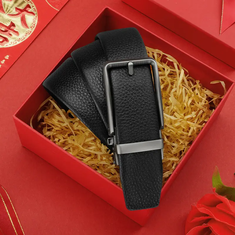 Men's Black Leather Belt with Silver Buckle - Image 7
