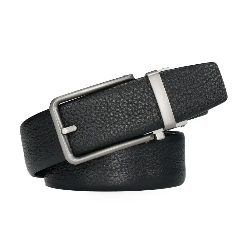 Men's Black Leather Belt with Silver Buckle - Image 8