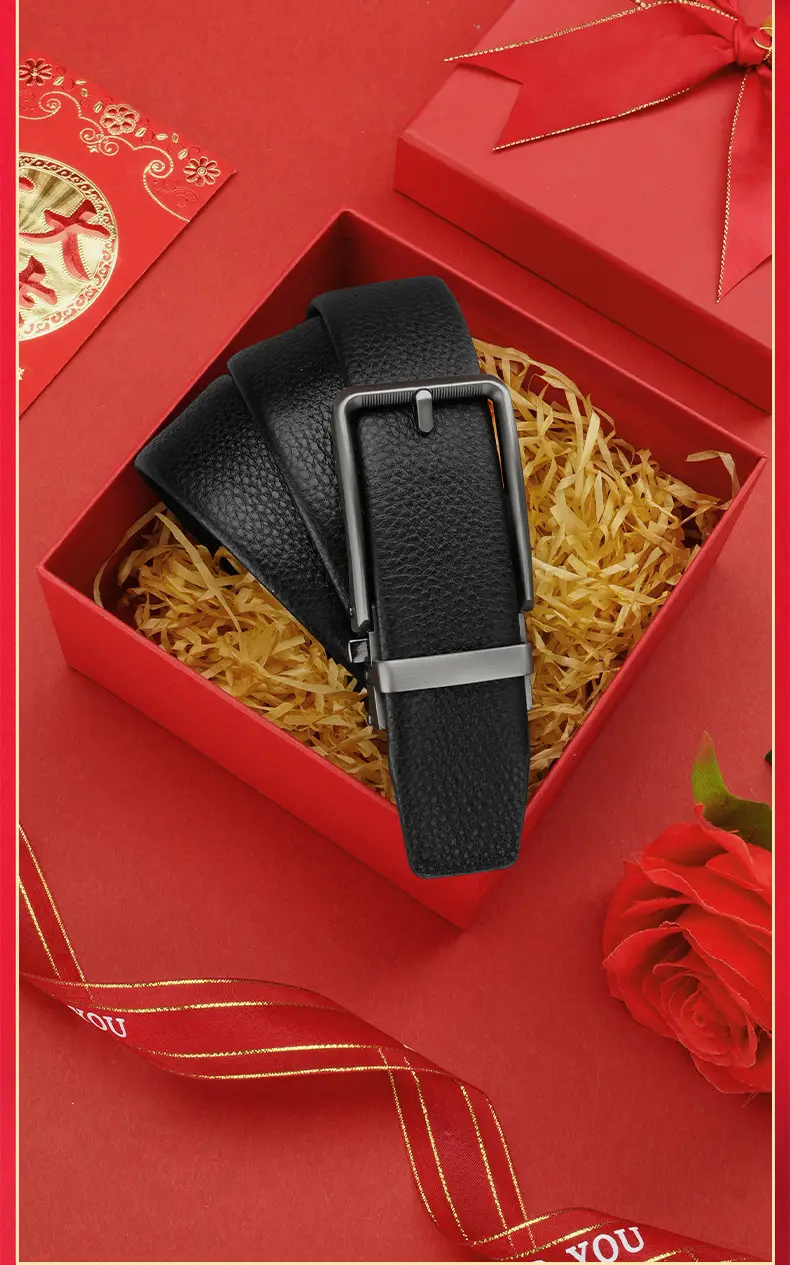 Men's Black Leather Belt with Silver Buckle — feature 3