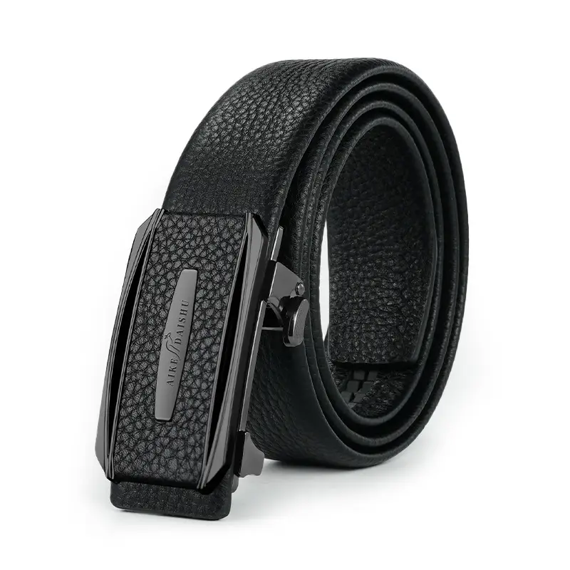 Men's Black Leather Belt with Silver Buckle - Image 2