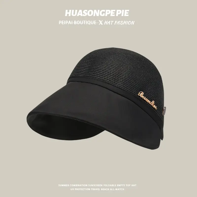 Women Black Mesh Sun Hat with Edge - Image 2
