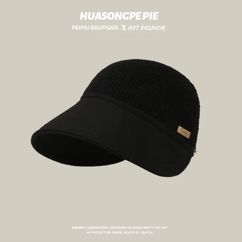 Women Black Mesh Sun Hat with Edge - Image 5