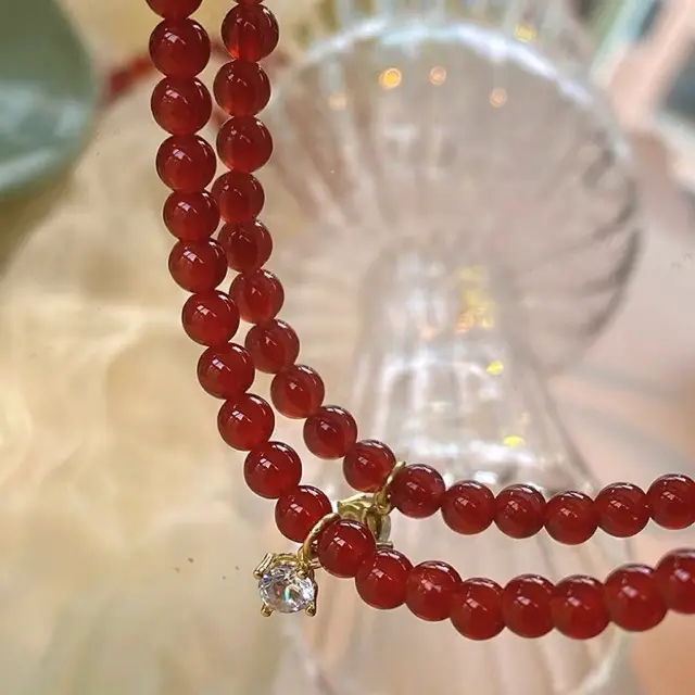 Red Floating Agate Necklace for Women Elegant Handmade - Image 2
