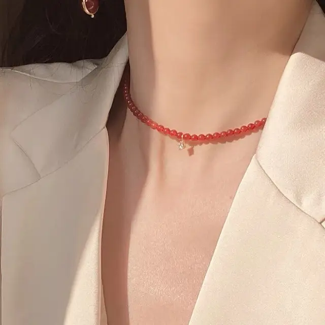 Red Floating Agate Necklace for Women Elegant Handmade - Image 3