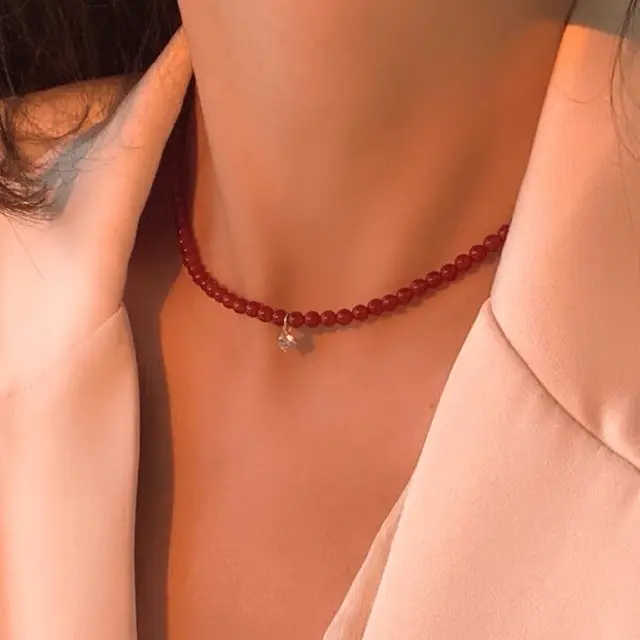 Red Floating Agate Necklace for Women Elegant Handmade - Image 4