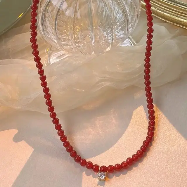 Red Floating Agate Necklace for Women Elegant Handmade - Image 5