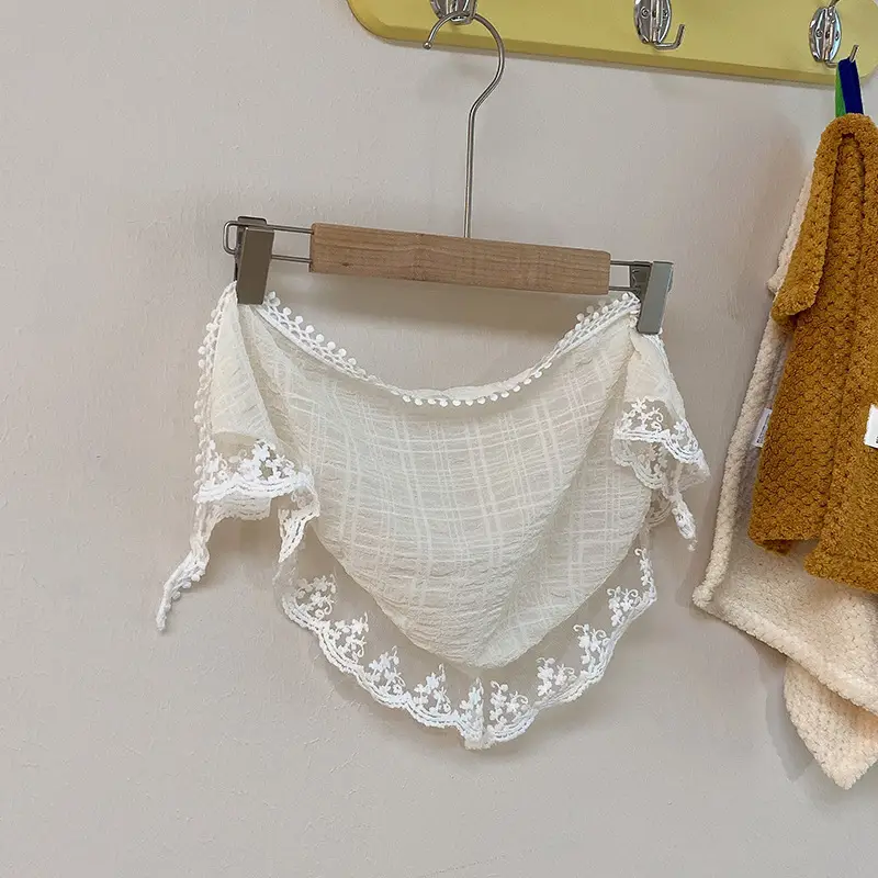 White Lace Triangle Hair Band with Silk Scarf Design - Image 10