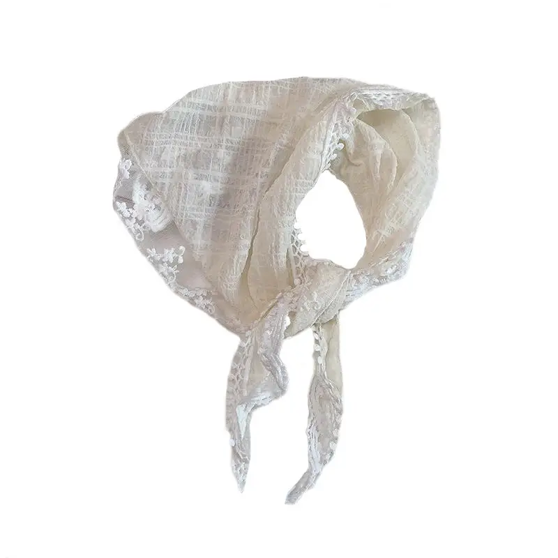 White Lace Triangle Hair Band with Silk Scarf Design - Image 11