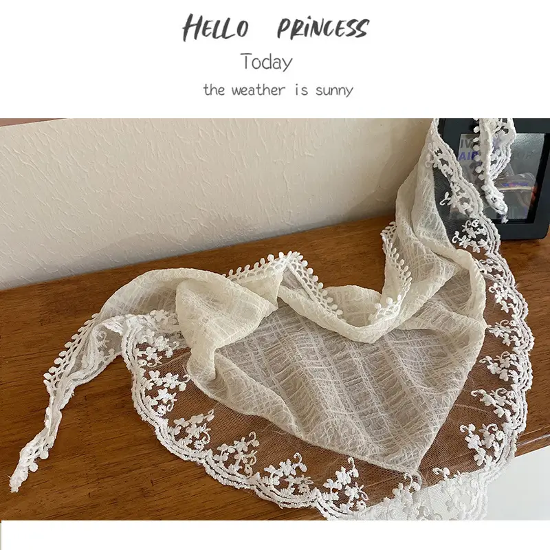 White Lace Triangle Hair Band with Silk Scarf Design — feature 26