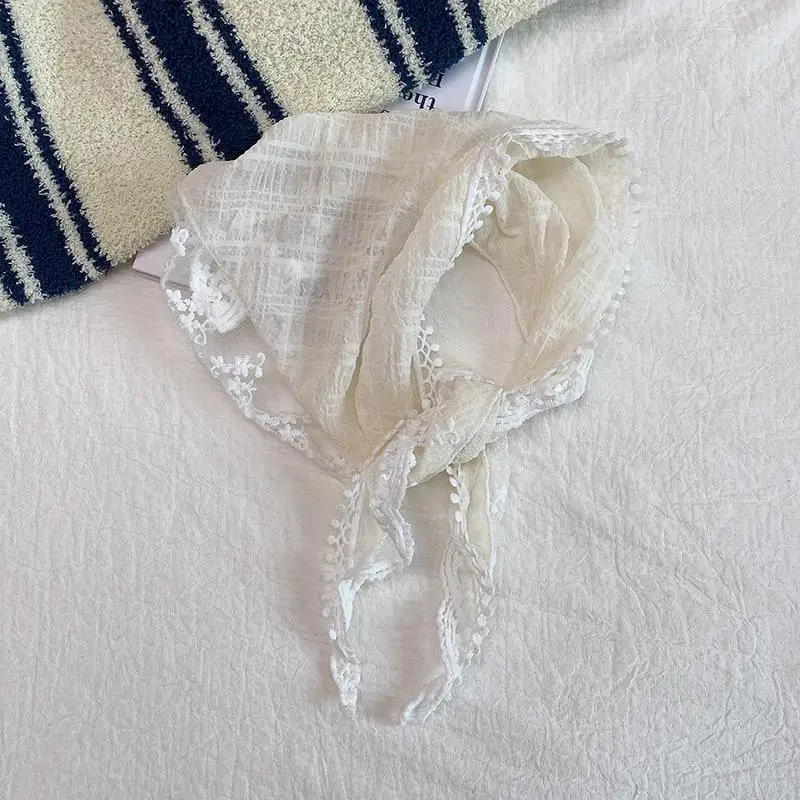 White Lace Triangle Hair Band with Silk Scarf Design — feature 32